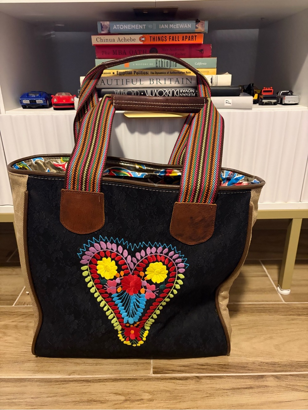 Consuela Classic Tote Bag Black Lace Floral Heart Patch Swallow Embroidery⁠